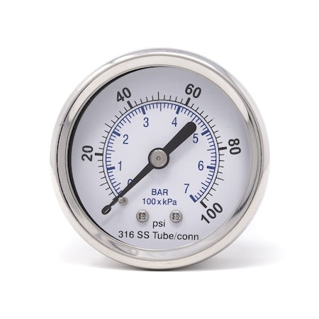 Pic Gauges 2 in Dial, 1/8 in NPT Male Center Back Location, Stainless Steel Case Material PRO-302D-208E-01